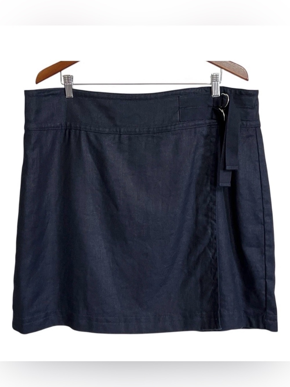 Ann Taylor Linen Blend Preppy Faux Wrap Skirt 18 Navy S Euro Summer Classic